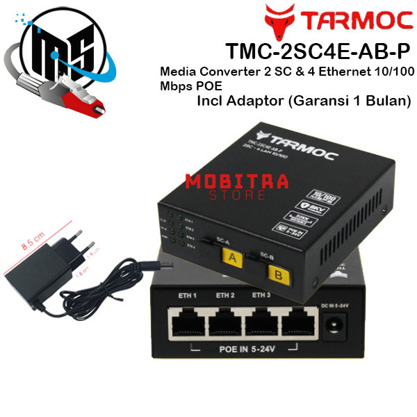 จัดส่งฟรี - Tarmoc TMC-2SC4E-AB-P Media Converter 2 FO 4 LAN 10/100 POE IN (5-24V)