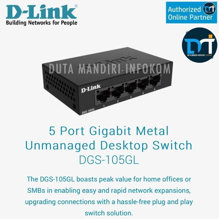 Switch Hub DLINK DGS105 DGS-105 5-Port Gigabit Unmanaged Desktop