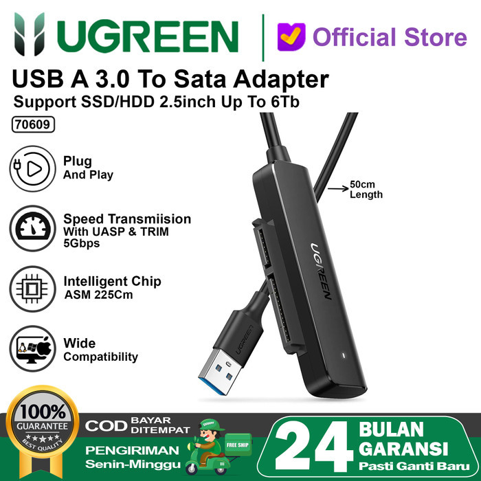 Ugreen สาย USB 3.0 เป็น Sata ตัวแปลงฮาร์ดไดรฟ์ 2.5" HDD SSD 70609