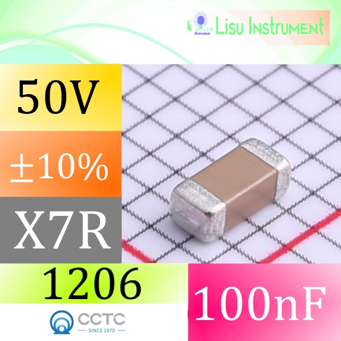 100nF 50V X7R ±10% 1206 ตัวเก็บประจุเซรามิกหลายชั้น MLCC SMD SMT CCTC TCC1206X7R104K500DT