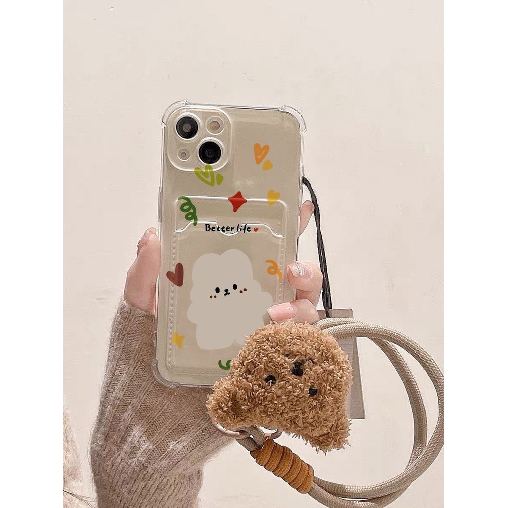 Lanyard Love Bear Card Holder Soft Casing Hp Oppo A6 A6X A6S A6 Pro 5G C75 C75x Note 60x Reno 13F 13