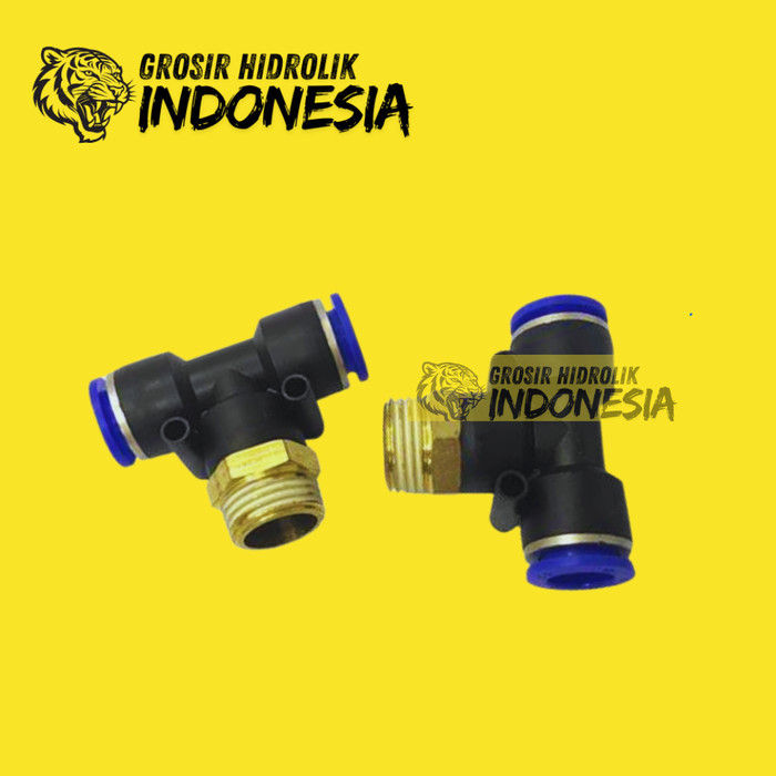 MPB 08 - 03 FITTING TEE BOTTOM THREAD PNEUMATIC SLIP LOCK HOSE 8MM THREAD 3/8