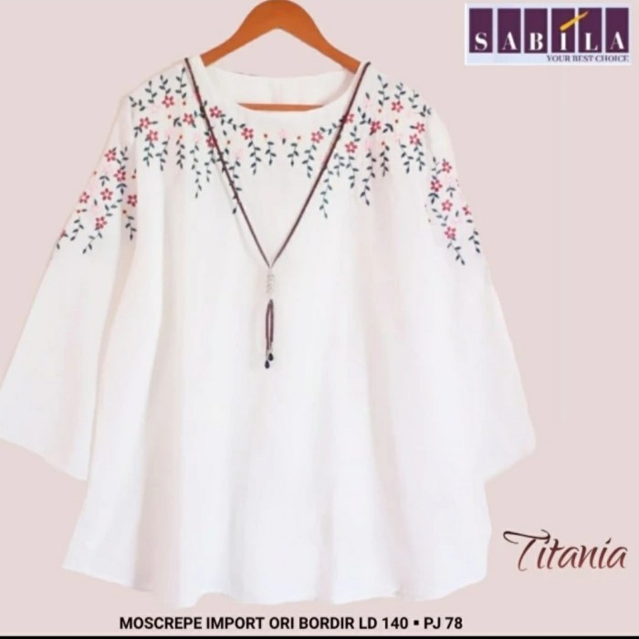NEW New Titania เสื้อผู้หญิงจัมโบ้ขนาดใหญ่สีขาวเย็บปักถักร้อยสีขาว - Titania