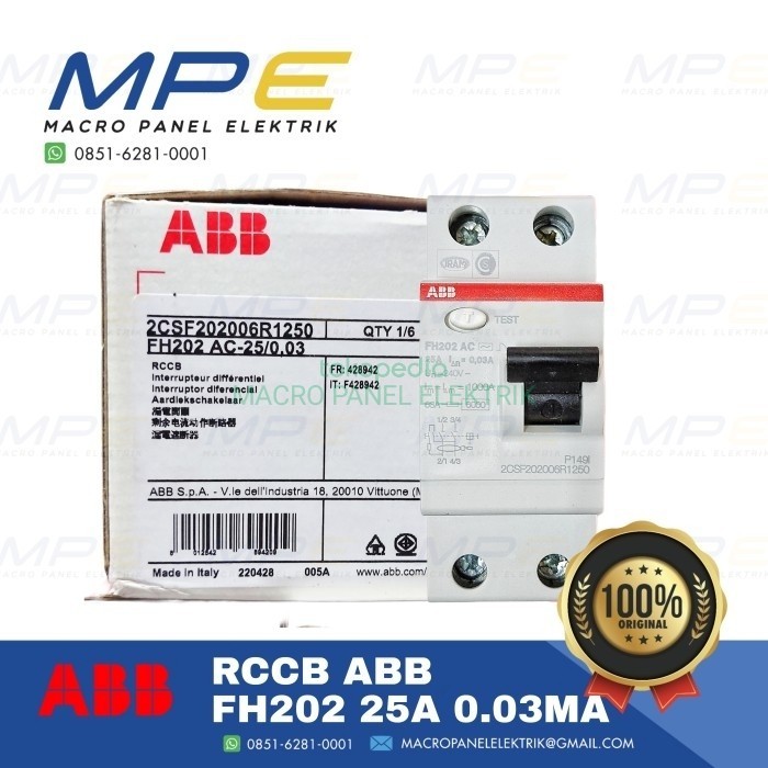 Rccb Abb Fh202 Ac-25 0.03A / Elcb Rccb Abb Fh202 2P 25A 30Ma 0.03A