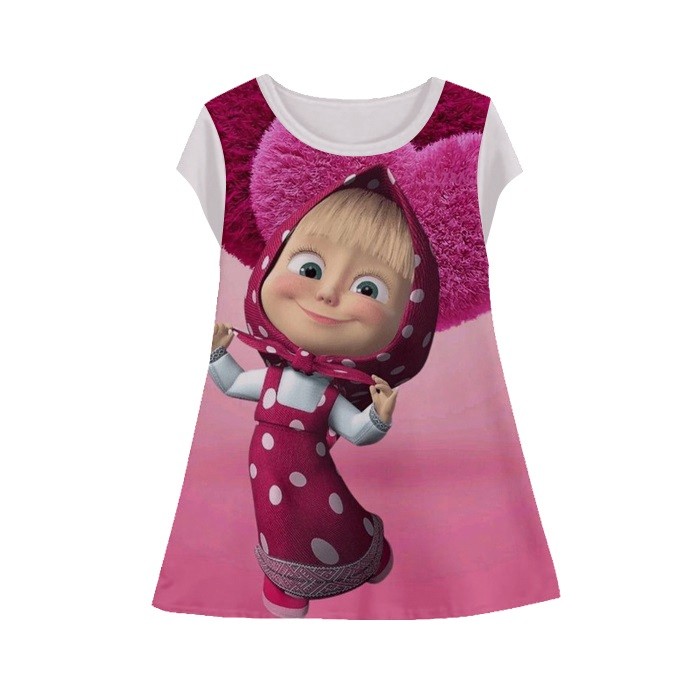 Masha and the Bear v2 ชุดเดรสเด็กผู้หญิง Marsha&TheBear-2 เสื้อคลุมเด็กผู้หญิง อายุ 1-12 ปี