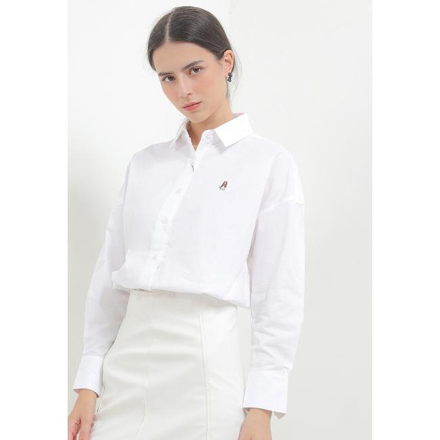 KEMEJA Hush Puppies เสื้อเชิ้ตสีขาวแข็งผู้หญิง Letitia