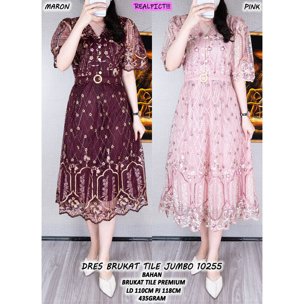 JUMBO TILE BRUKAT DRESS 10255 (คลังสินค้าพร้อม)