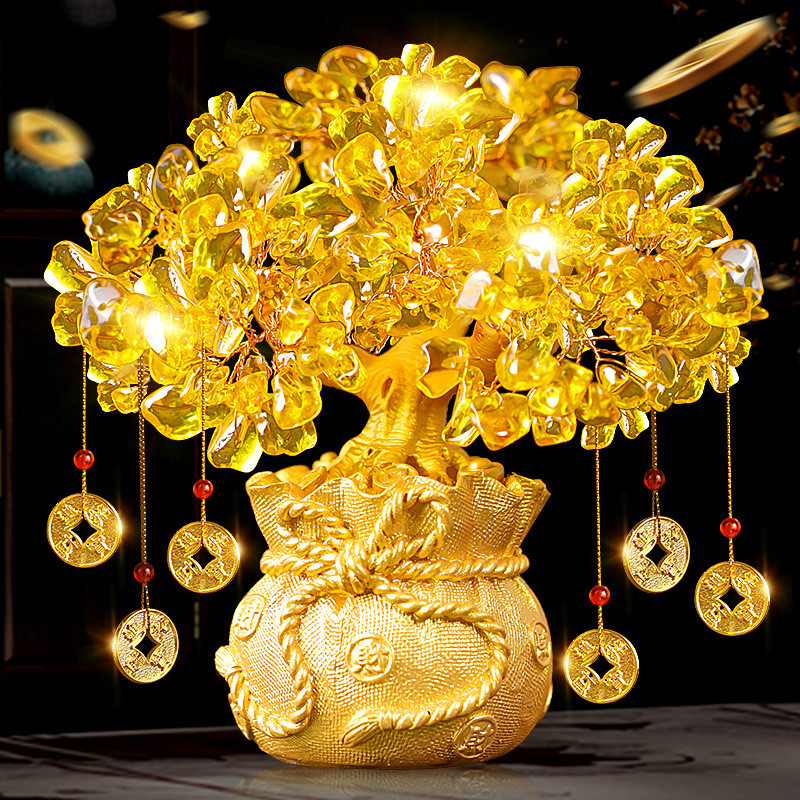 Citrine Pachira Macrocarpa ตกแต่งตู้ไวน์ Fortune Tree