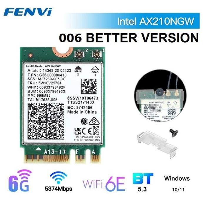จัดส่งฟรี - การ์ด Wifi 6 6E ไร้สาย Intel AX210 802.11AX AC BT 5.2 NGFF M.2 AX200