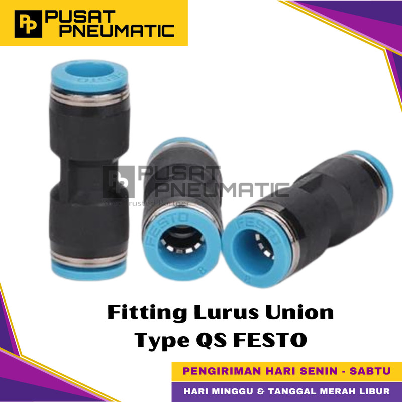 QS-6 One Touch Fitting Union ตรงลื่นล็อคซ็อกเก็ต Push In Connector หัวนมท่อหัวนม 6 มม.x 6 มม. FESTO