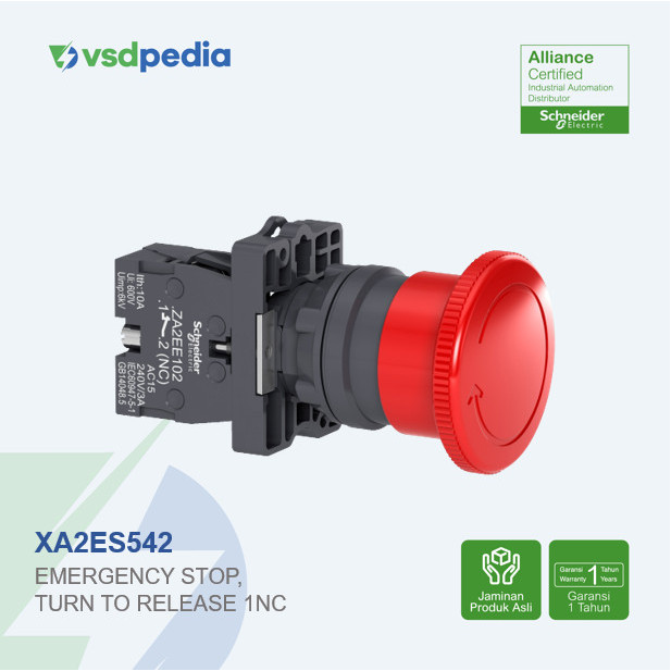 MERAH WAREHOUSE CLEANING Schneider สวิตช์ฉุกเฉินไฟฟ้า XA2 40 มม. 1NC สีแดง XA2ES542