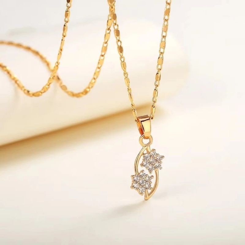 [SDW] pekanbaru/แฟชั่นผู้หญิงเกาหลีไทเทเนียมป้องกันสนิมจี้สร้อยคอ Light Gold Set Motif Variants ของข