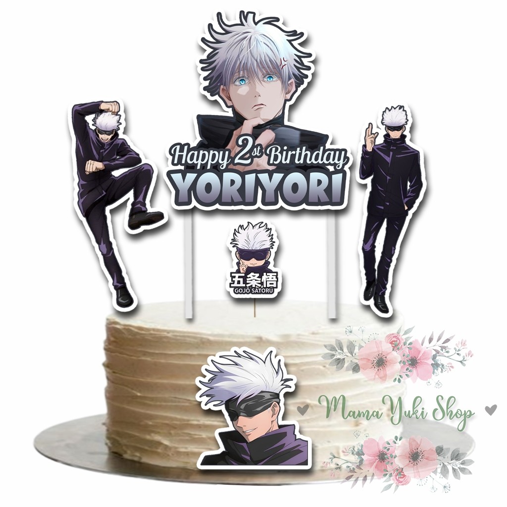 เค้ก Topper ตกแต่งเค้กวันเกิดสําหรับเด็กพร้อม GOJO SATORU JUJUTSU KAISEN motif COSTUM NAME และ AGE