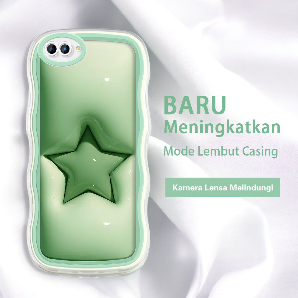 HIJAU Jasouwe OPPO NEO 9 A3S A5 A7 A5S A9 2020 A12 A12S A12E ปลอกมือถือ 3D ดาวห้าแฉกสีเขียวสีสันสดใส