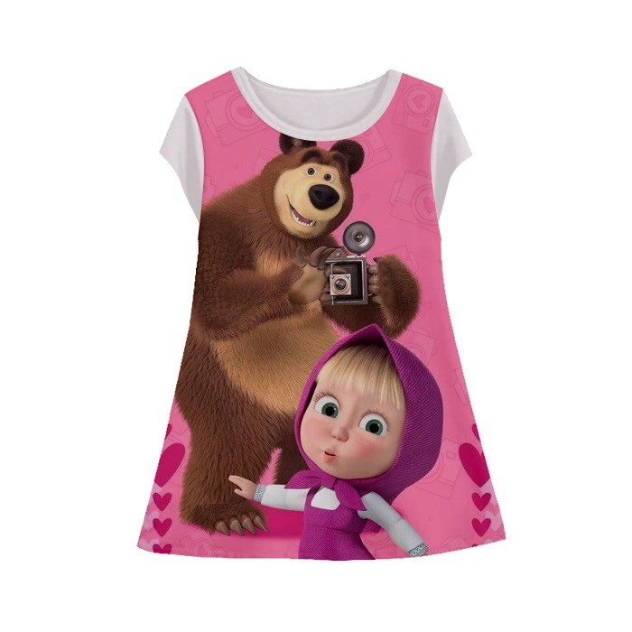 Masha and the Bear v4 ชุดเดรสเด็กผู้หญิง Marsha&TheBear-4 เสื้อคลุมเด็กผู้หญิง อายุ 1-12 ปี
