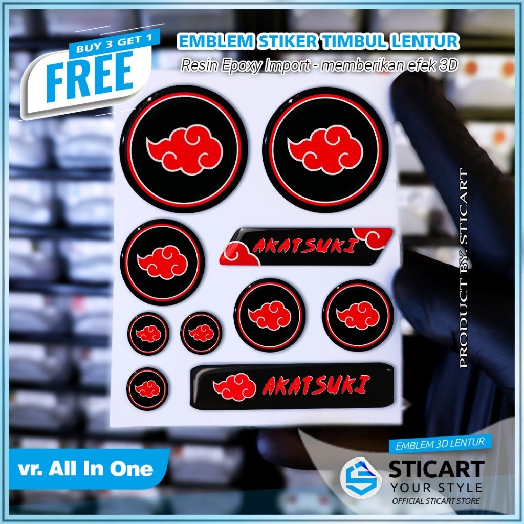 AKATSUKI EMBLEM RAISED สติ๊กเกอร์มอเตอร์ไซค์ ALL IN ONE 3D FLEXIBLE RAISED EMBLEM