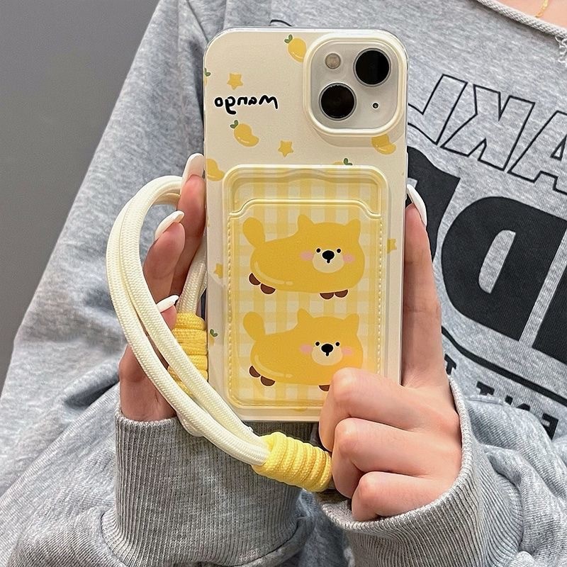 Lanyard Card Holder Candy Yellow Lattice Soft Casing Hp Iphone 17 Air 16e 13 Pro Max 16 Pro Max Xr 1