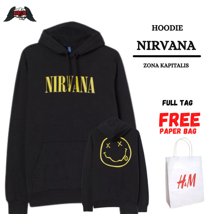เสื้อฮู้ด H&M Nirvana Rainbow Black Mens/Women Jacket FREE PAPER BAG - Nirvana Smile, L