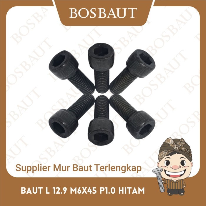 เบ้าเหล็ก L Bolt 12.9 M6X45 P1.0 สีดํา