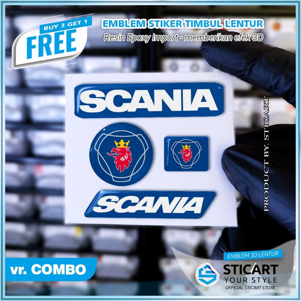 SCANIA EMBLEM RAISED สติ๊กเกอร์มอเตอร์ไซค์ COMBO 3D FLEXIBLE RAISED EMBLEM