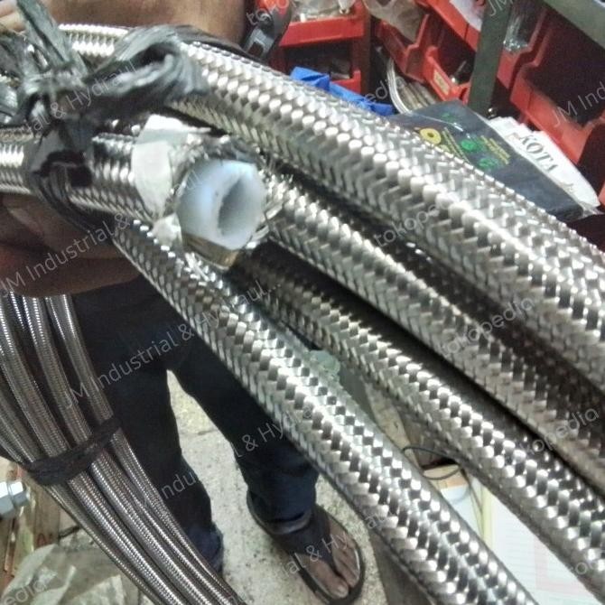 ท่อเทฟลอน Ptfe Braided Flex Stainless 1/2" 100Cm + Nj