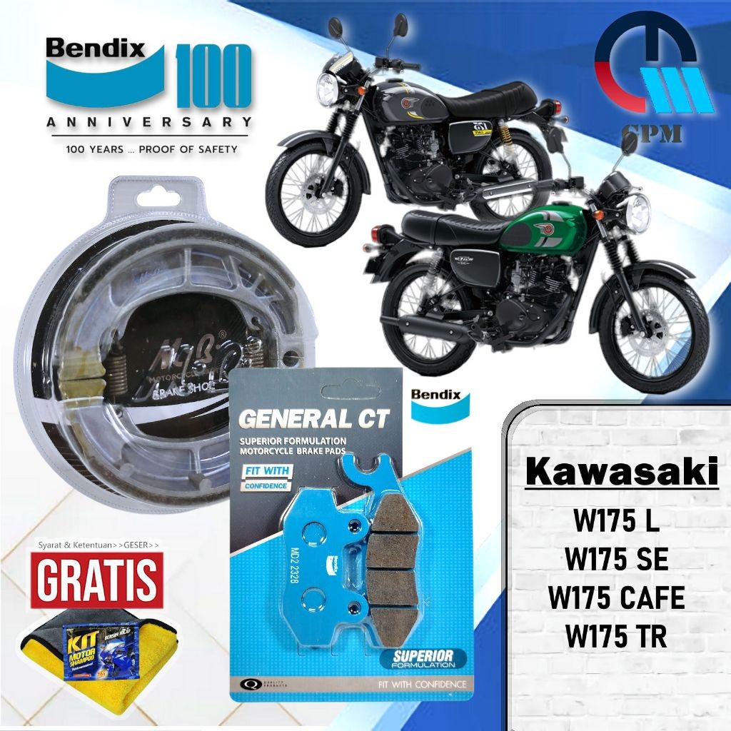 W175 L, W175 SE, W175 Cafe, W175 TR Kawasaki Bendix ผ้าเบรคหน้าและหลัง