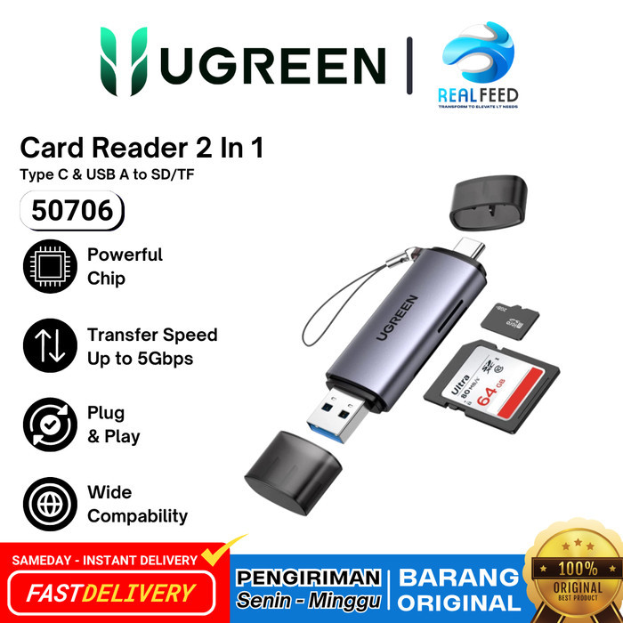 ใหม่ล่าสุด - Ugreen 50706 เครื่องอ่านการ์ด OTG 2 in 1 USB Type C USB A 3.0 MICRO SD TF SD CARD ของแท