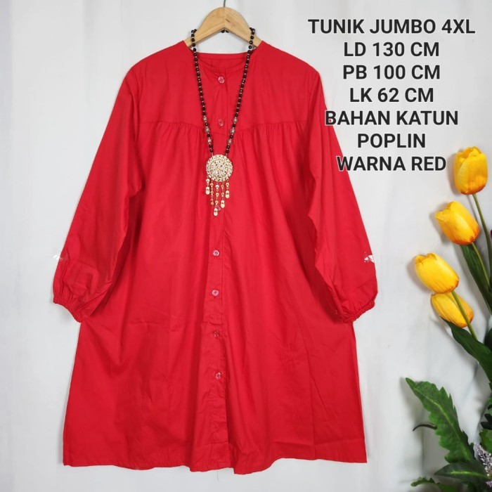MERAH Jumbo Womens Tunic, อก 130 ซม., แดงและขาว, August Collection - แดง, 4XL