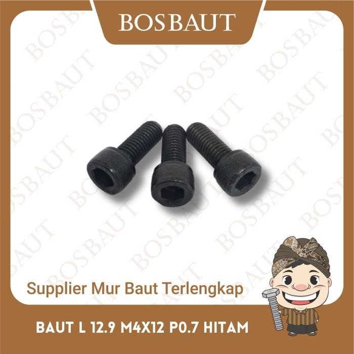 เต้ารับเหล็ก L Bolt 12.9 M4X12 P0.7 สีดํา