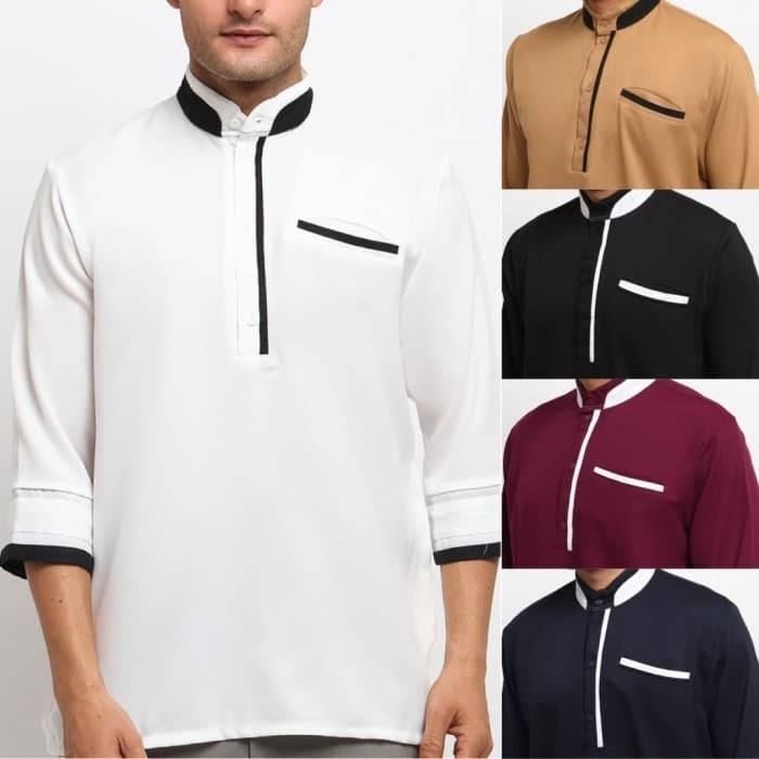 Amron Short Oxford Pakistani Koko Kurta Shirt for Men 3/4 Sleeves ส่วนลดจัดส่งฟรี