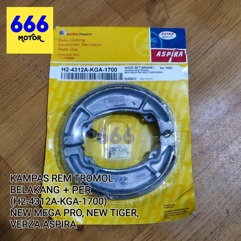 ผ้าเบรค REAR DRUM + SPRING (H2-4812A-KGA-1700) NEW MEGA PRO, NEW TIGER, VERZA ASPIRA