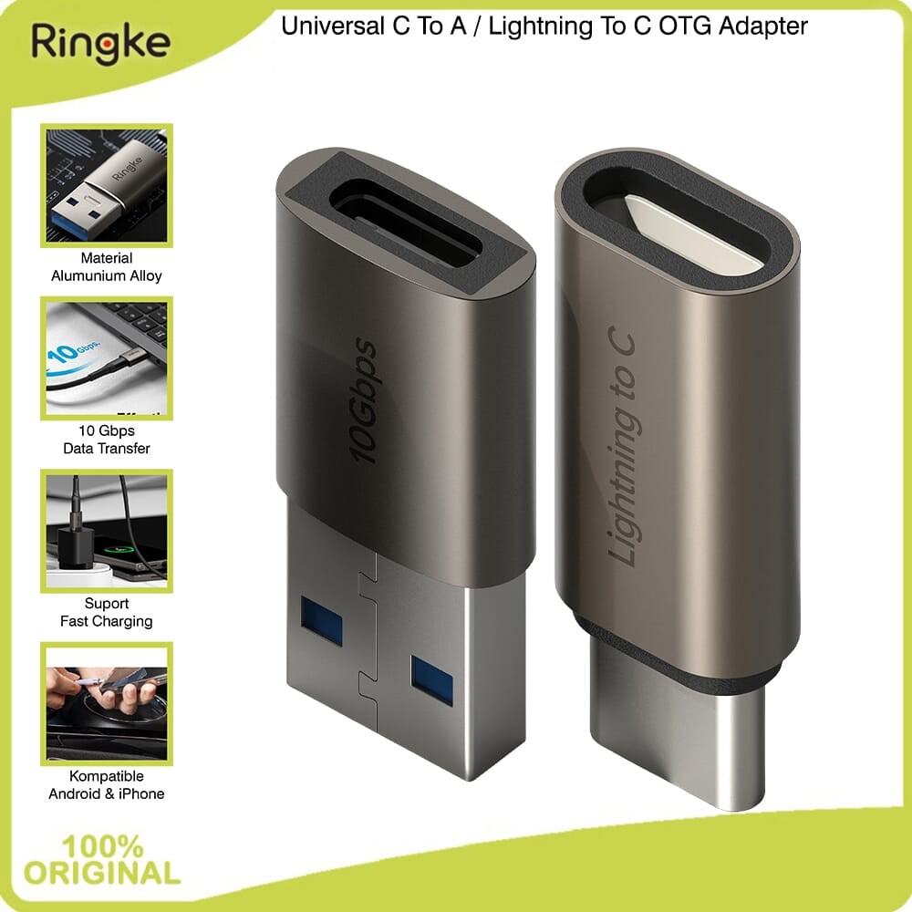 Ringke C To A USB 3.0/Lighting to C OTG Adapter 2pcs โลหะสีดํา USB Type C หญิง USB 3.0 อะแดปเตอร์แปล