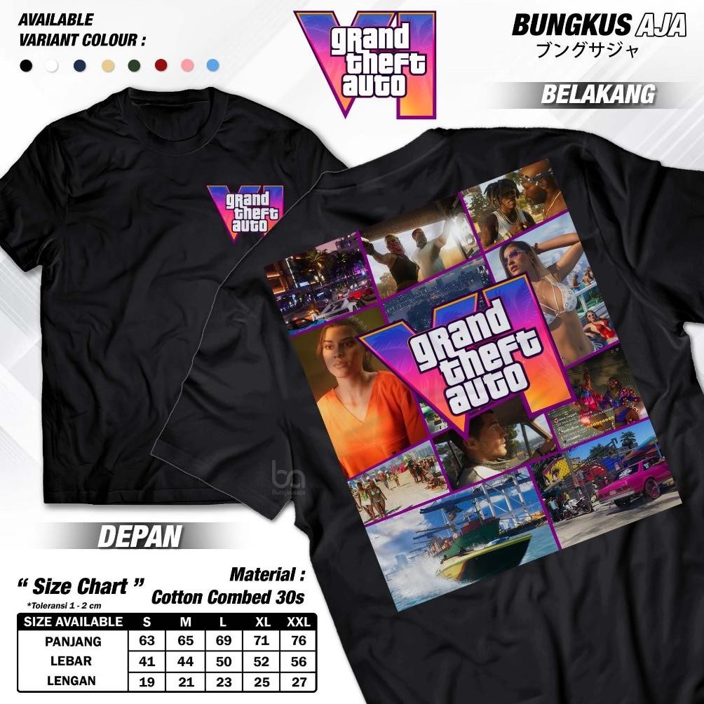 Gta 6 Grand Theft Auto Vi เสื้อยืดเกมเกมเมอร์ A4119