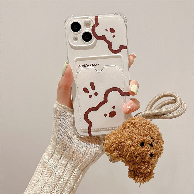 Card Holder Bear Lanyard Simple Soft Casing Hp Oppo A6 A6X A6S A6 Pro 5G C75 C75x Note 60x Reno 13F 