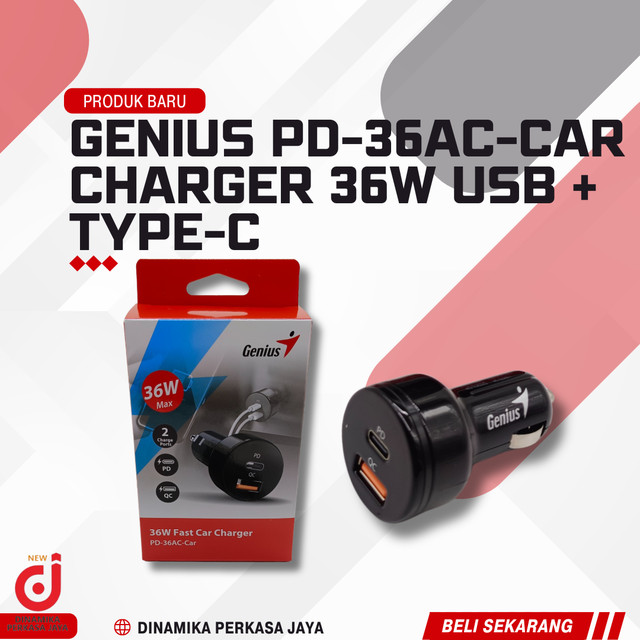 GENIUS PD-36AC-CAR CHARGER 36W USB + TYPE-C