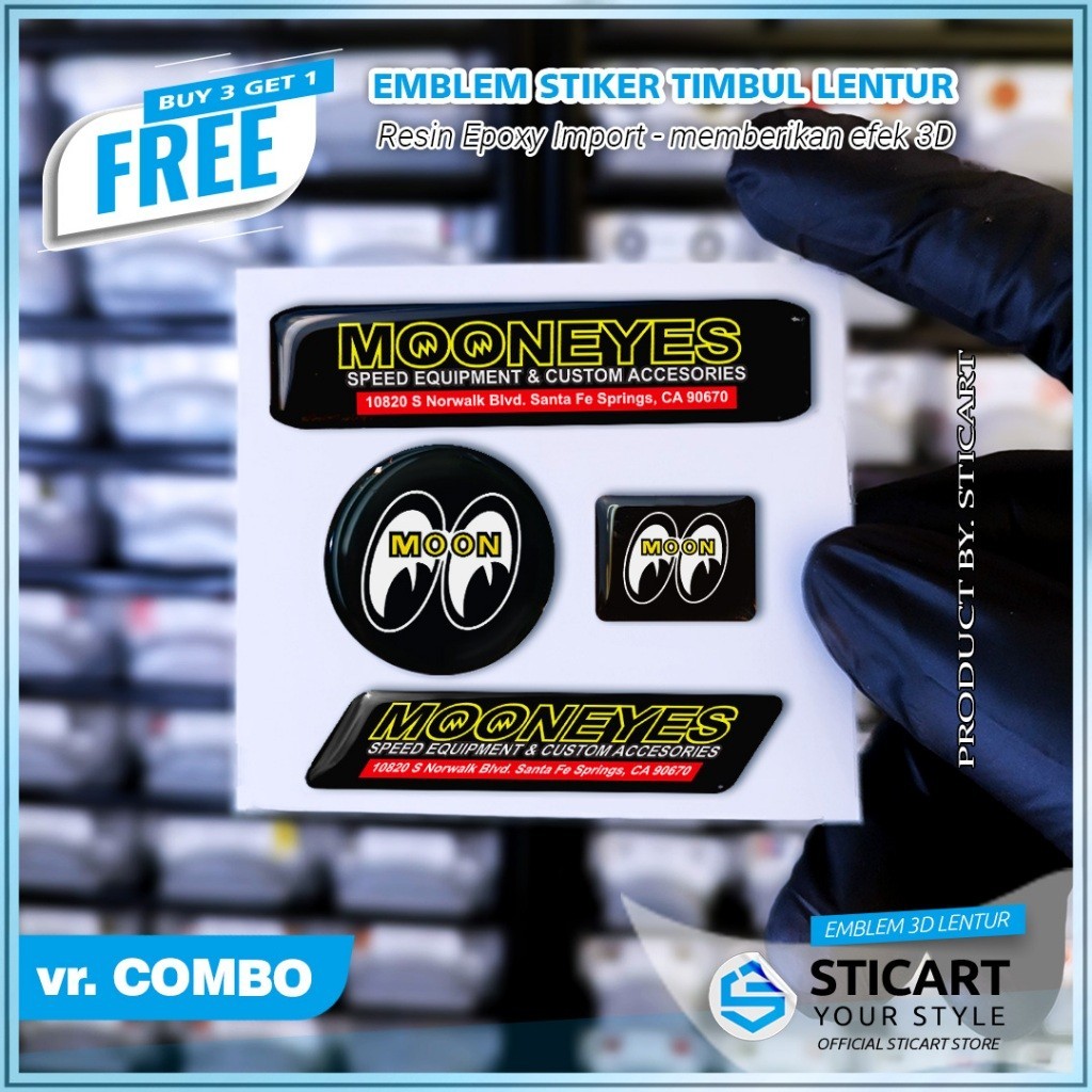 BLACK MOON EYES EMBLEM RAISED 3D COMBO สติ๊กเกอร์มอเตอร์ไซค์ FLEXIBLE RAISED EMBLEM