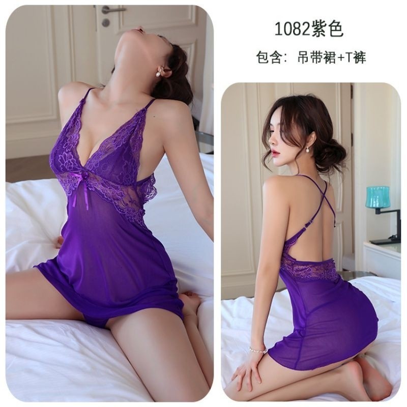 [SDW] pekanbaru/ชุดชั้นในเซ็กซี่ชุดฟรีไซส์D-108 ชุดVคอลูกไม้Bodysuite Cross Back TieชุดนอนสตรียาวNig