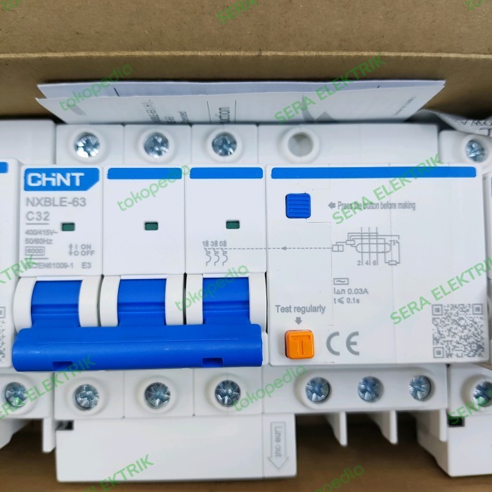 Rcbo Nxble-32 3P ไม่มี Neutral (N) 16A 25A 30Ma Elcb+Mcb Chint