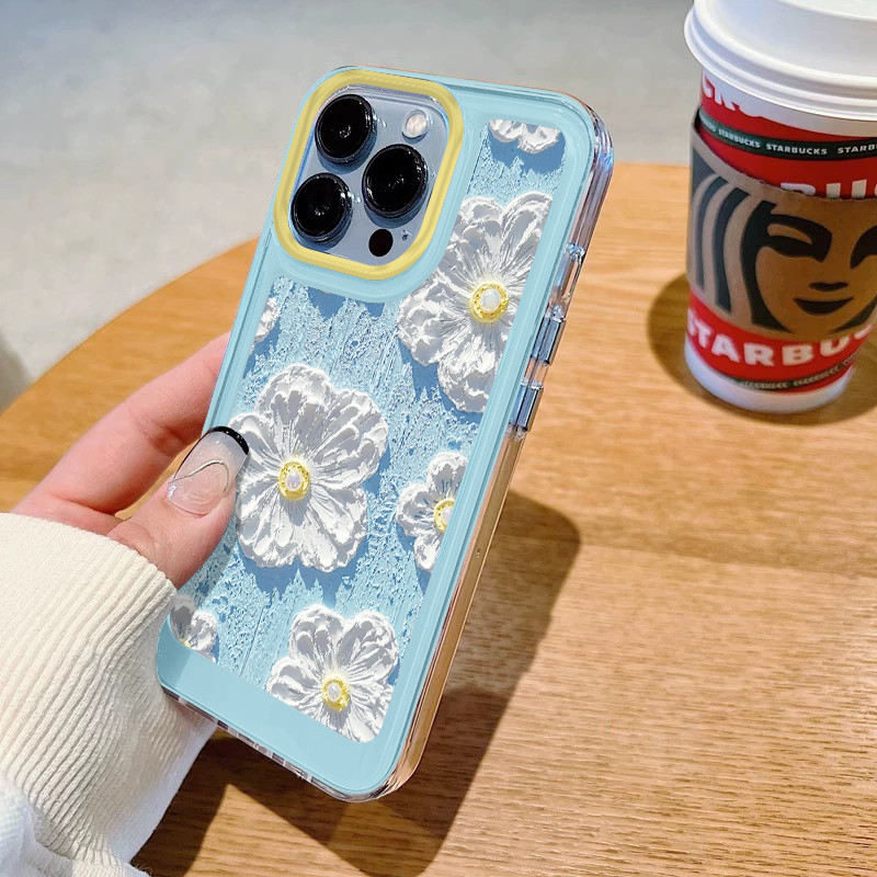 Blue โฮโลแกรมดอกไม้หรูหราน่ารักนุ่มกรณี Hp Oppo A5i Pro C65 Reno 11F 12F 12 Pro Realme C61 C63 C53 C