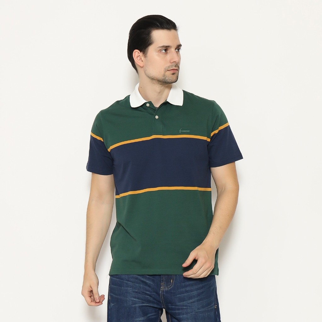 HIJAU Hammer Man Polo Stripe C1OPS15G1 | เสื้อยืดคอปกแขนสั้นสีเขียวสําหรับผู้ชาย