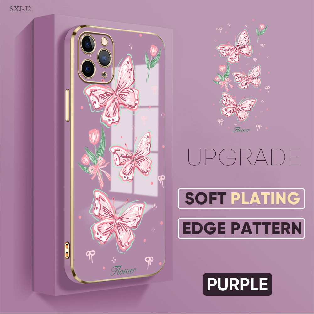 HP ใช้งานร่วมกับ Samsung Galaxy J2 J4 J6 J7 Core Prime Pro Plus 2018 2017 2015 ดอกไม้ผีเสื้อ Layered