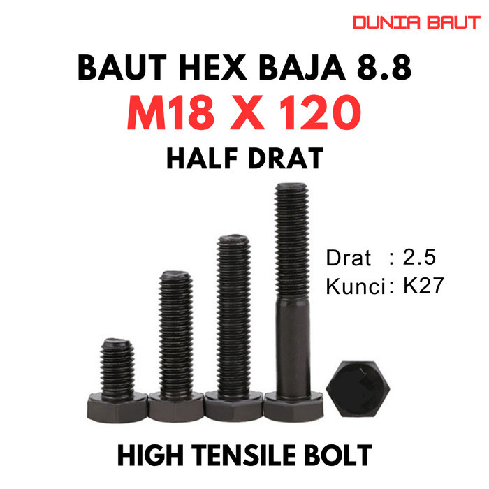 เหล็ก 8.8 Bolt M18X120 / Bolt 18X120 / M18 X 120 / 18 X 120 เกรด 8.8 HTB - High Tension Bolt ครึ่งเก