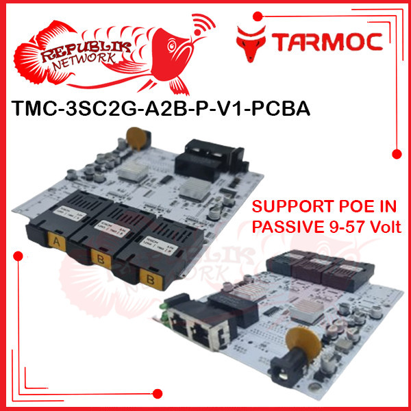 Tarmoc TMC-3SC2G-A2B-P-V1-PCBA Media Converter Switch 3 FO 2 LAN Gigabit POE IN 9-57 โวลต์