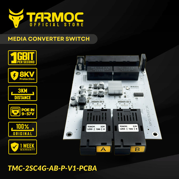 Tarmoc TMC-2SC4G-AB-P-V1-PCBA Media Converter Switch 2 FO 4 LAN Gigabit POE IN 9-57V (บอร์ด)