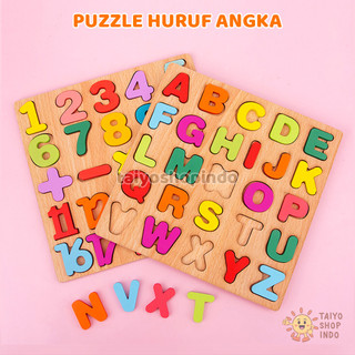 TAIYO Puzzle Kayu 3D Premium Besar Huruf Angka ABC Geometri Jigsaw Wooden Edukasi Mainan Anak