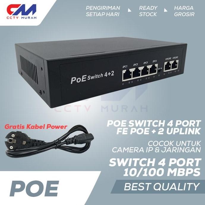 - PoE Switch 4 Port 2 Uplink 10/100 Mbps, PoE Switch 4 Port