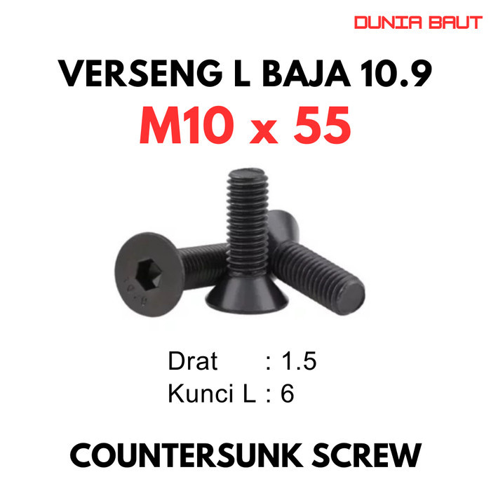 เหล็ก 10.9 Bolt JFL M10X55 / Bolt Verseng L 10X55 / Countersunk L M10 X 55 / 10 X 55 - Socket Counte