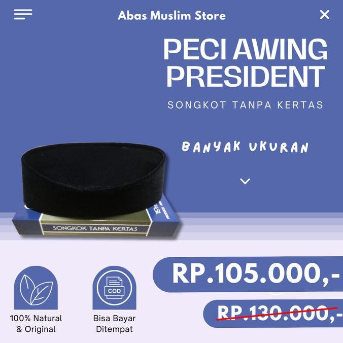 Peci Awing Black President Original Songkok ไม่มีกระดาษ Songkok Awing
