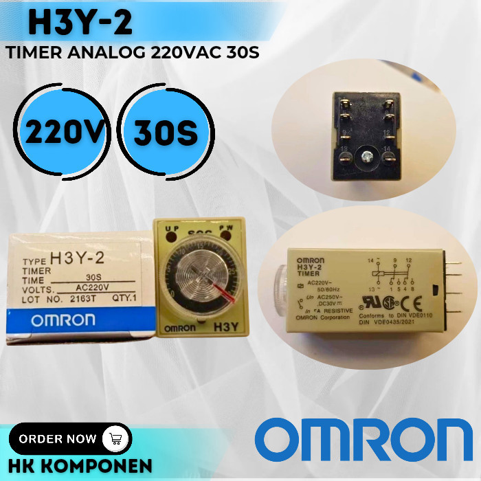 H3Y-2 OMRON 220vac 30s ตัวจับเวลาอะนาล็อก 8pin H3Y-2 C
