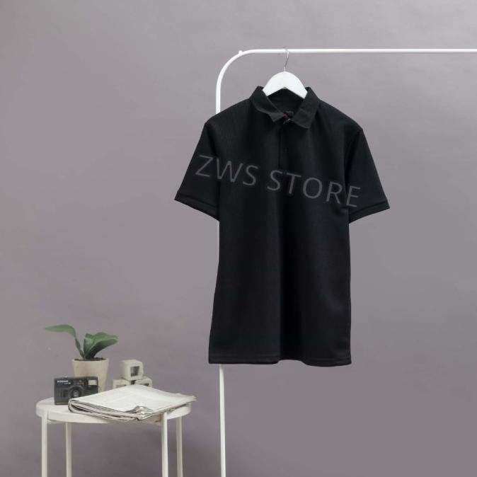 สินค้าใหม่!! โอเลซ่า เสื้อโปโลสีพื้นผู้ชายคอปกกระดุมสีดําธรรมดาแขนสั้นวัสดุถักวาฟเฟิลพรีเมี่ยม ดิสโท